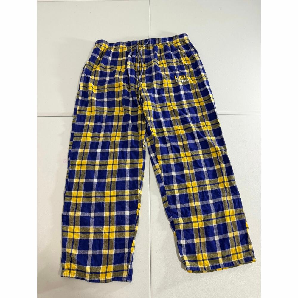 LSU Tigers Flannel Pajama Pants Mens XL Plaid Purple Gold Lounge Sleep Pants